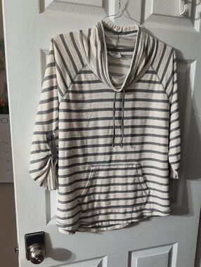 Danskin Striped Cowl Pullover in Cream and Gray